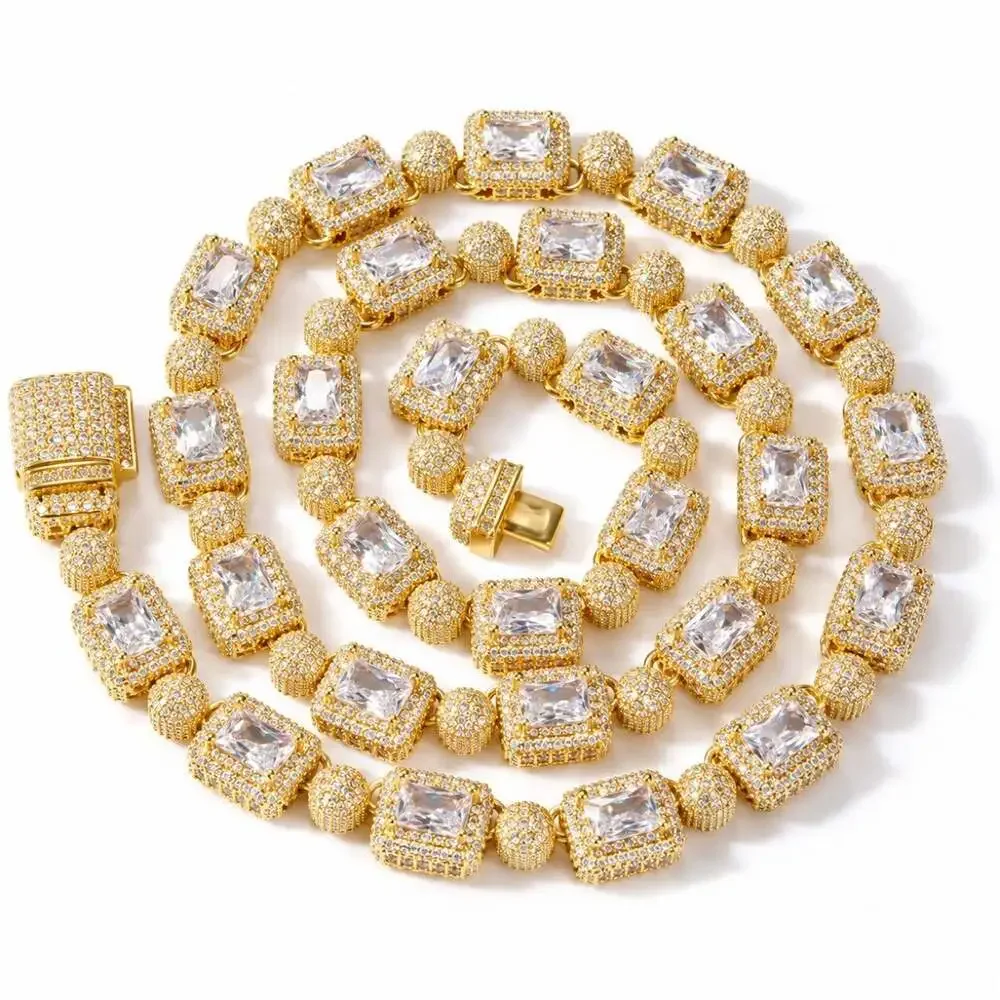 Gold Square Gemstone Tennis Necklace 20”